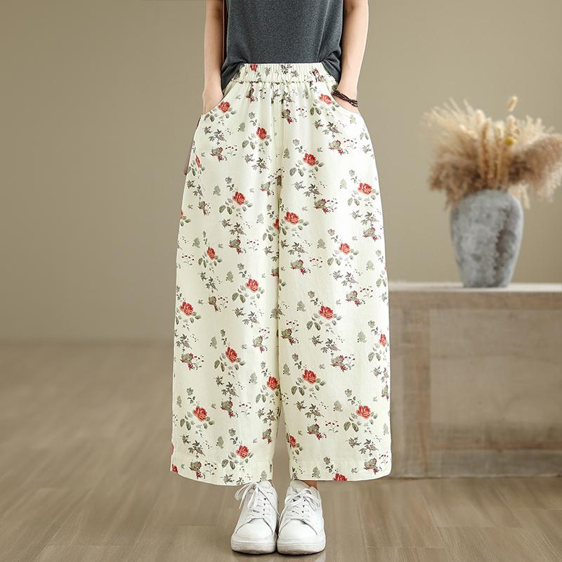 

DIMANAF 2025 New Plus Size Summer Basic Elastic Jeans Pants Women Loose Denim Trousers Big Casual Floral Pants 2XL бежевый