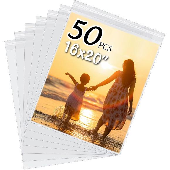 50 Pack Acid-Free Crystal Clear Sleeves Storage Bags for 8.5x11 Art Prints/Pictures/Photos/Framing Mat Mattes (Bag Size: 9"x11 3/7")