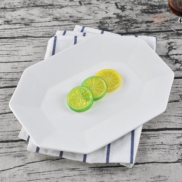 Octagonal White Ceramic Plate - Versatile for Soup, Rice, or Fruit; Ideal for Hotels and Restaurants. 10-inch Octagonal Fruit Plate