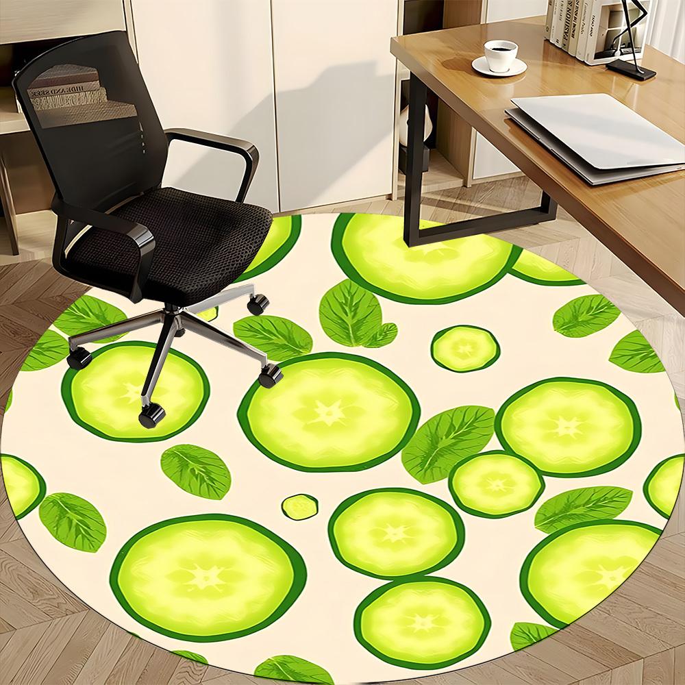 1pc Cucumber Slices Office Round Rug, Non-slip, Soft and Durable Office Rug for Interior Decoration, Perfect for Office, Beautiful Decoration Yy260324