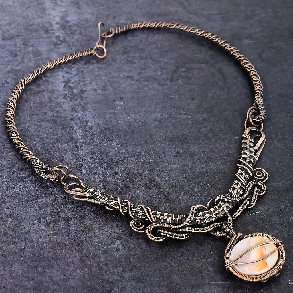 Pink Opal Handmade Copper Wire Wrap Jewelry Necklace 18" G2a91