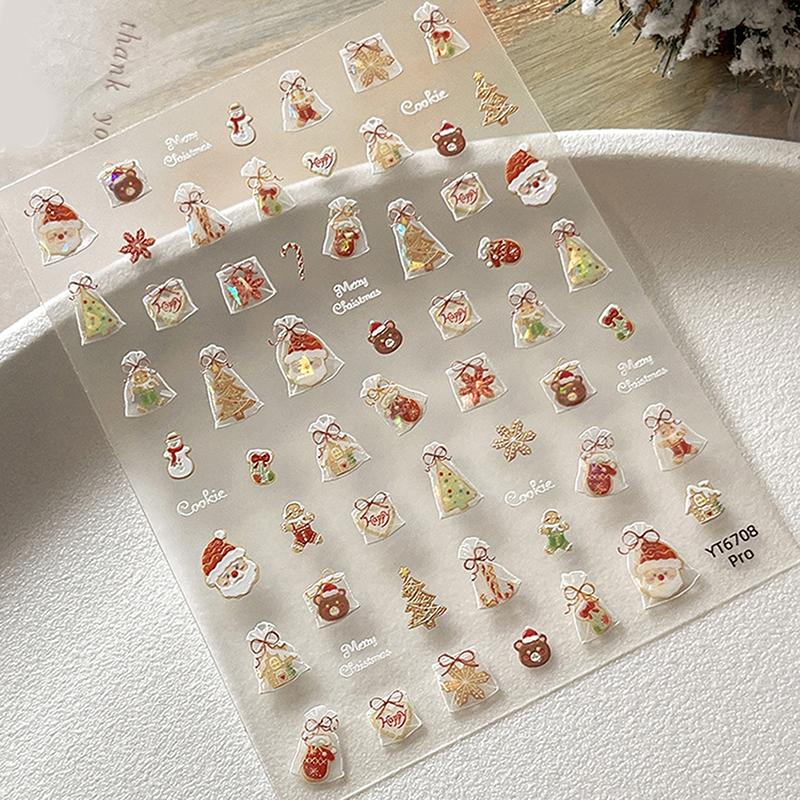 

5D Jelly Shell Gloss Christmas Nail Art Stickers Santa Claus Snowflake Christmas Tree Cookie Bags Nail Stickers Decorations one size