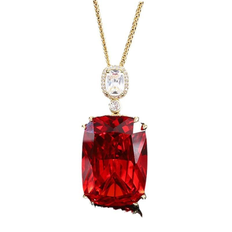 Jewelry Copper Bottom Gold-Plated Imitation Colored Treasure Generous Diamond Gold Pendant Necklace 20 * 28