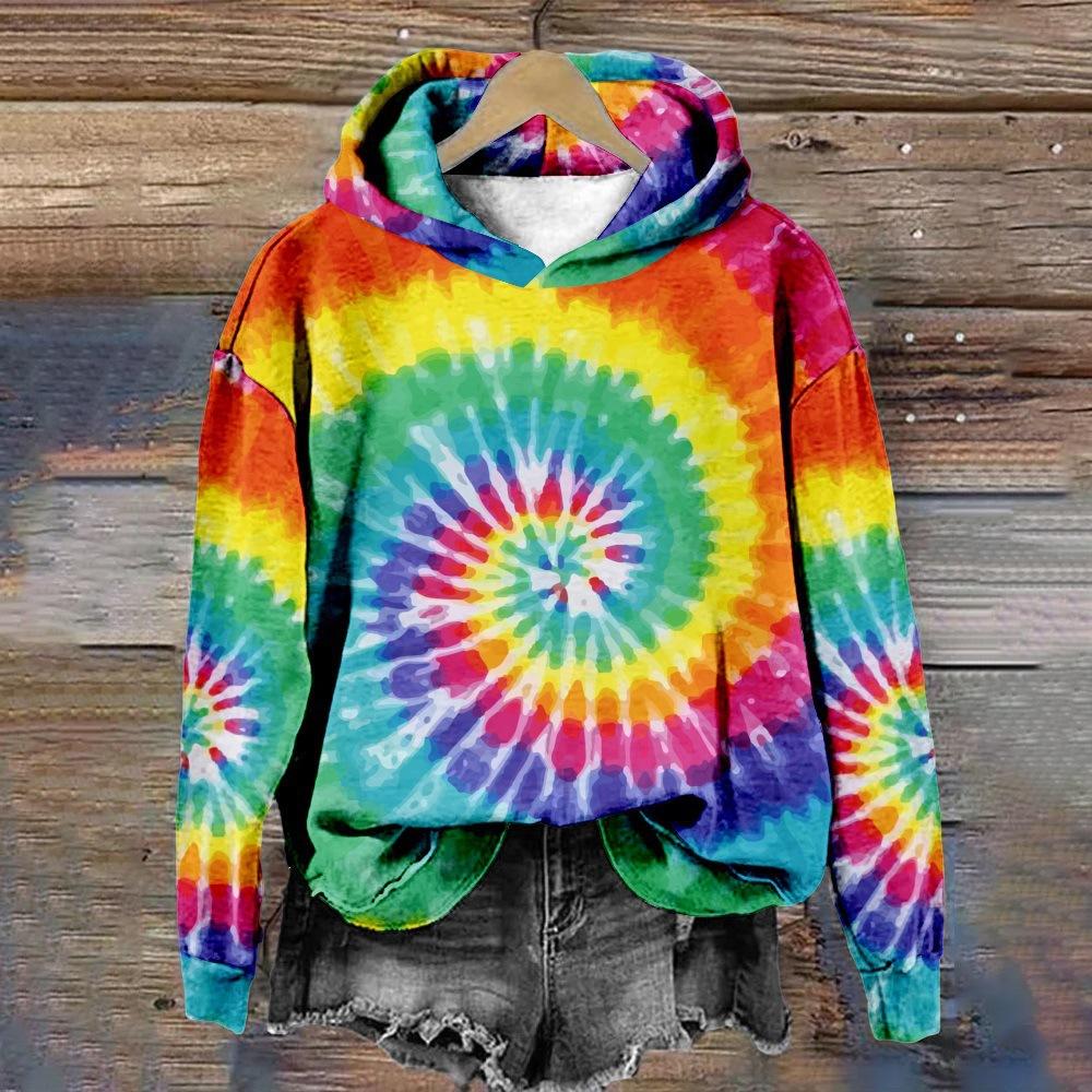 Fashion Colorful Tie Dye 3D Print Hoodies Women Autumn Hooded Sweatshirts Street Pullover Y2K Top Tracksuit Unisex Coat