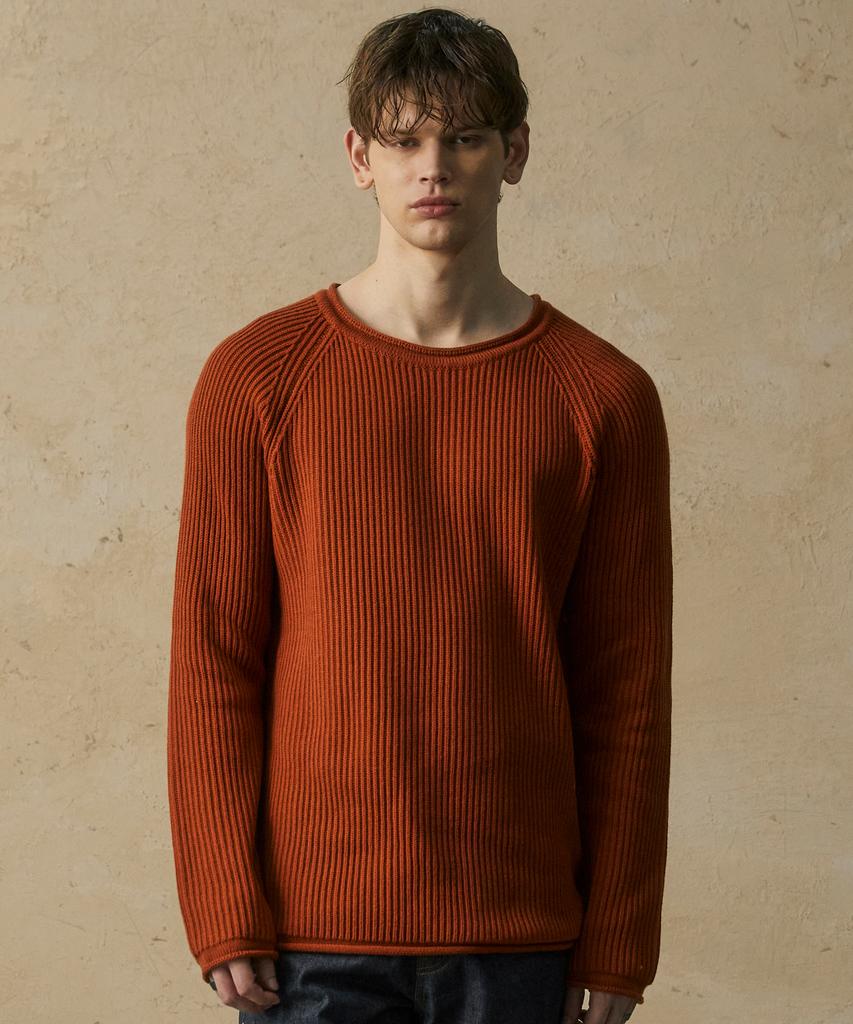 WEST GRAND BOULEVARD French Oversized Raglan Ribbed Cotton Knit Blood Orange