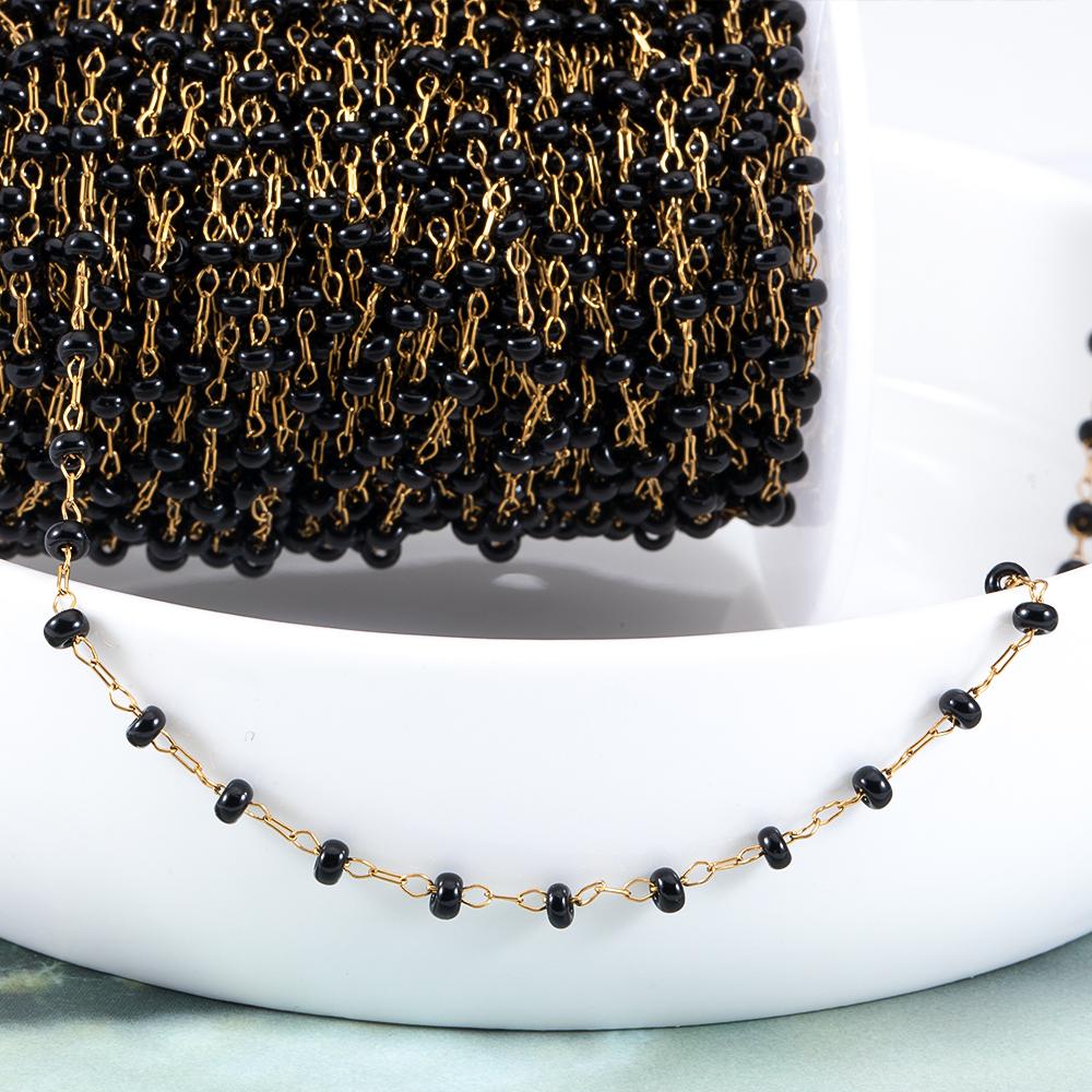 

1M Stainless Steel Link Chains 4.5mm Macaron Glass Crystal Ball Beads Bracelet Chain DIY Beaded Necklace Jewelry Making Supplies 1 meter чорний