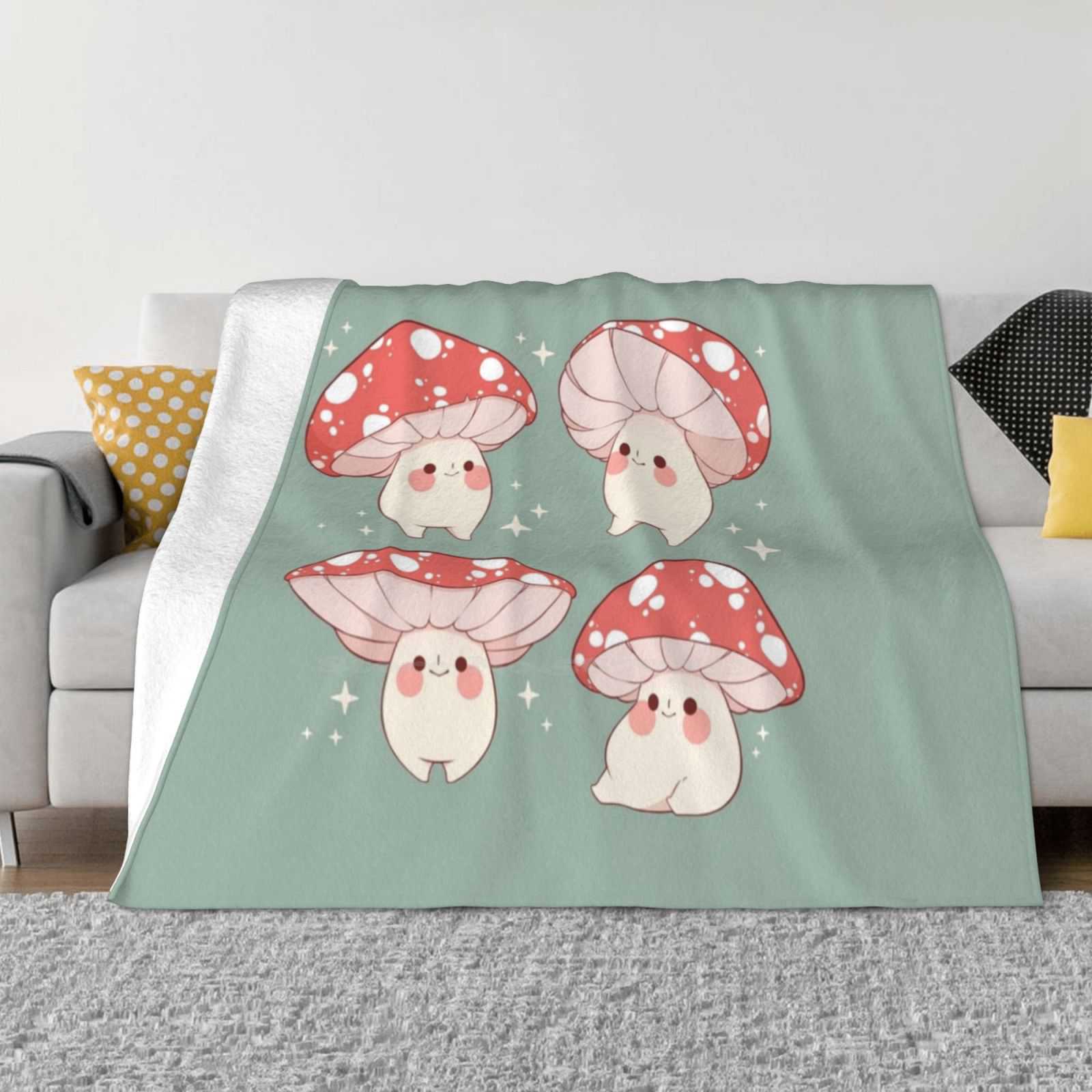

Cute Mushroom Friends Creative Design Light Thin Soft Flannel Blanket Cottage Core Fungi Fantasy Fairy Cute Mushroom Toadstool 30x40in
