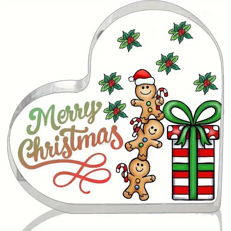 2D Flat Acrylic Cute Heart Shaped Christmas Desktop Decoration, Home Decor Plaque Hanging Wall Art Decorative Garden Decoration for Room Door Signs Ha