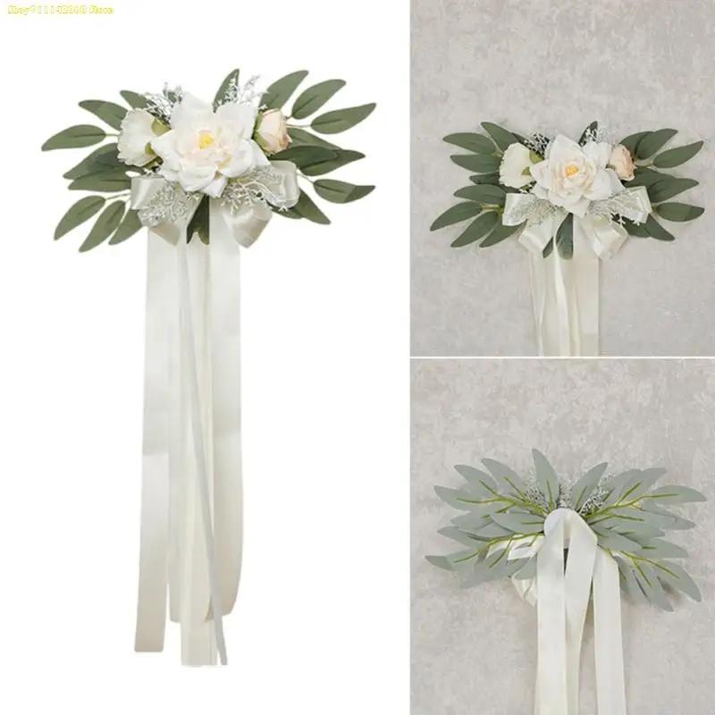 K1AE Romantics Wedding Chair Flowers Church Chair Decorations White Chair Sashes for Various Celebration