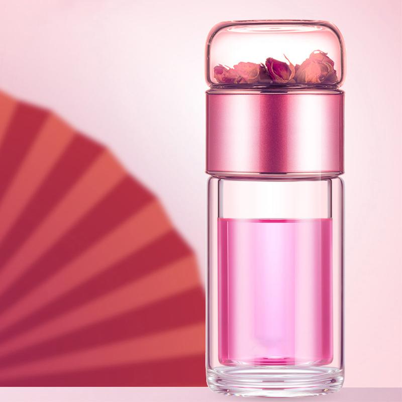 Gianxi Tea Separation Tea Cup Double-Layer Insulated Glass Cup Trendy Household Portable Water Cup Women'S Summer Cup