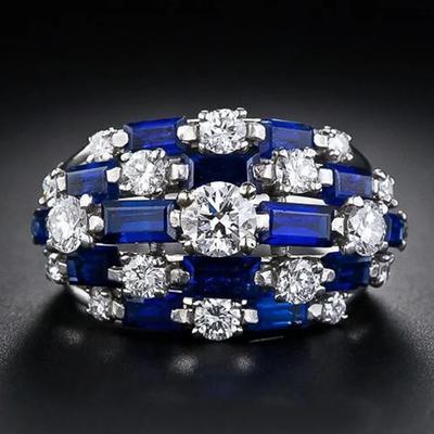 New Fashion Women Promise Rings For Engagement Wedding Party Luxury Inlaid Brilliant Blue/White Cz  Modern Trend Jewelry