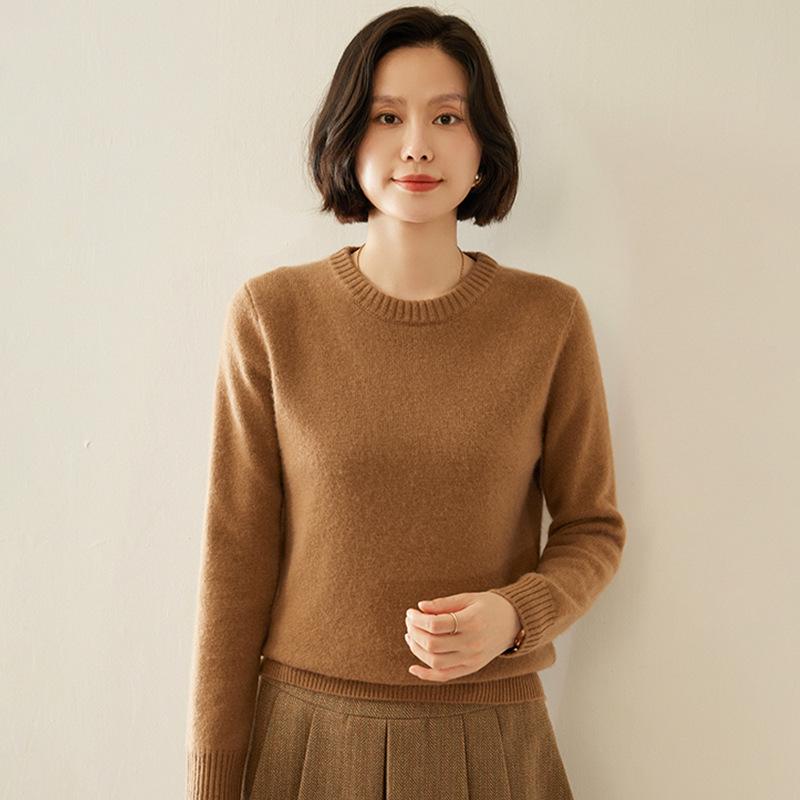 Women's Cashmere Round Neck Sweater - Thick, Versatile, Loose-Fit, Long Sleeve for Autumn/Winter