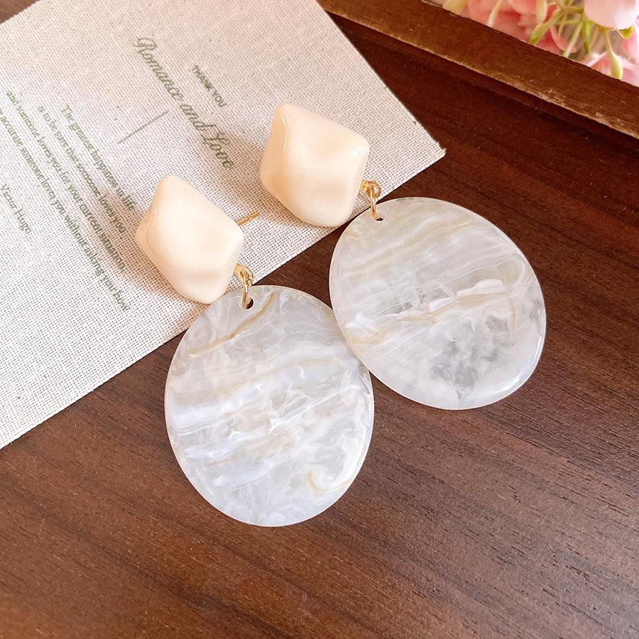 Resin Square Oval Pendant Earrings Retro Stylish Jewelry