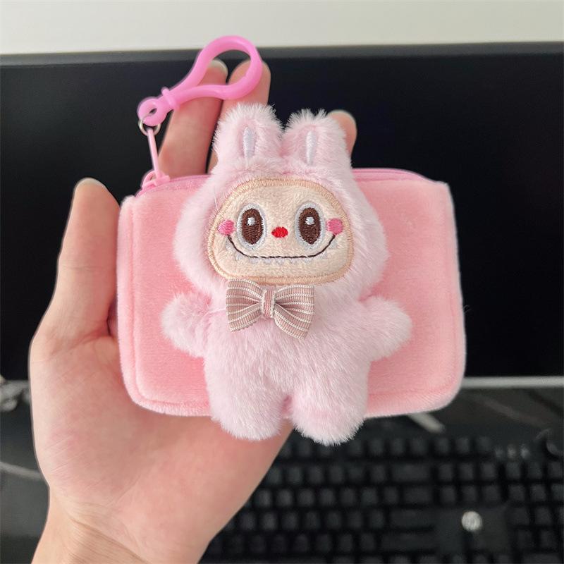 Cute Bunny-Shaped Plush Coin Purse with Zipper Closure and Card Holder
