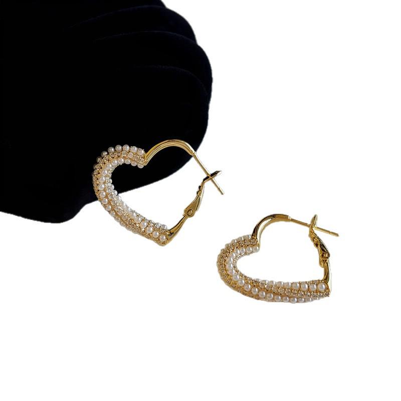 Elegant Heart Pearl Hoop Earrings - Chic & Stylish Accessories for Women