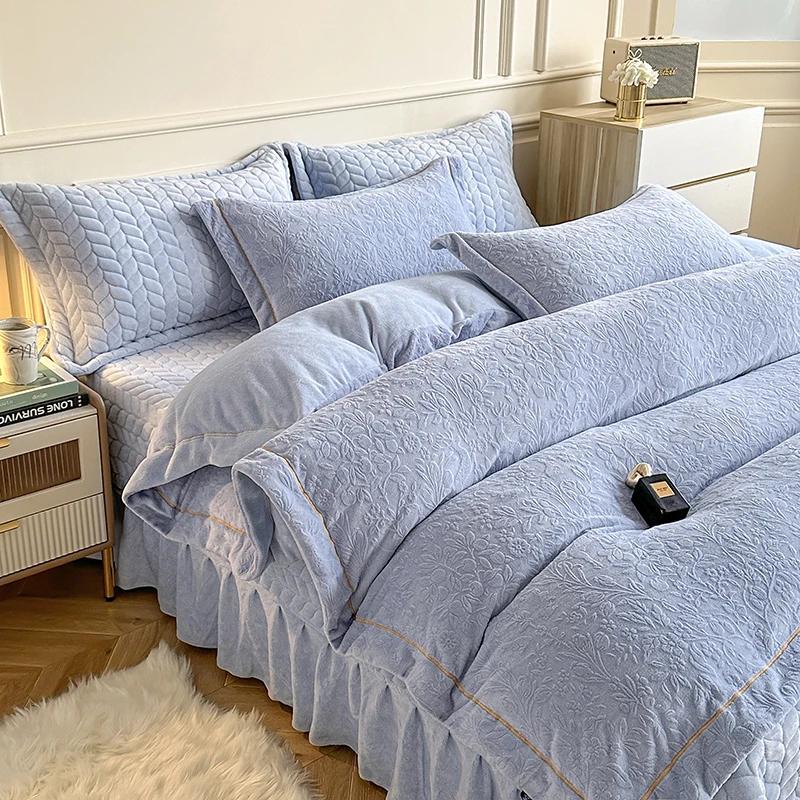 2025 new milk fleece three-dimensional carved padded bed cover four-piece set fluffy and breathable