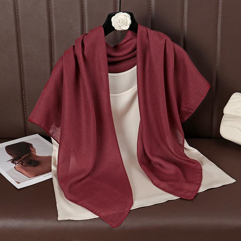 Women Plain Solid Color Square Cotton Viscose Shawl Scarf High Quality Print Soft Shawls and Wraps Bufandas Muslim Hijab 90*90Cm
