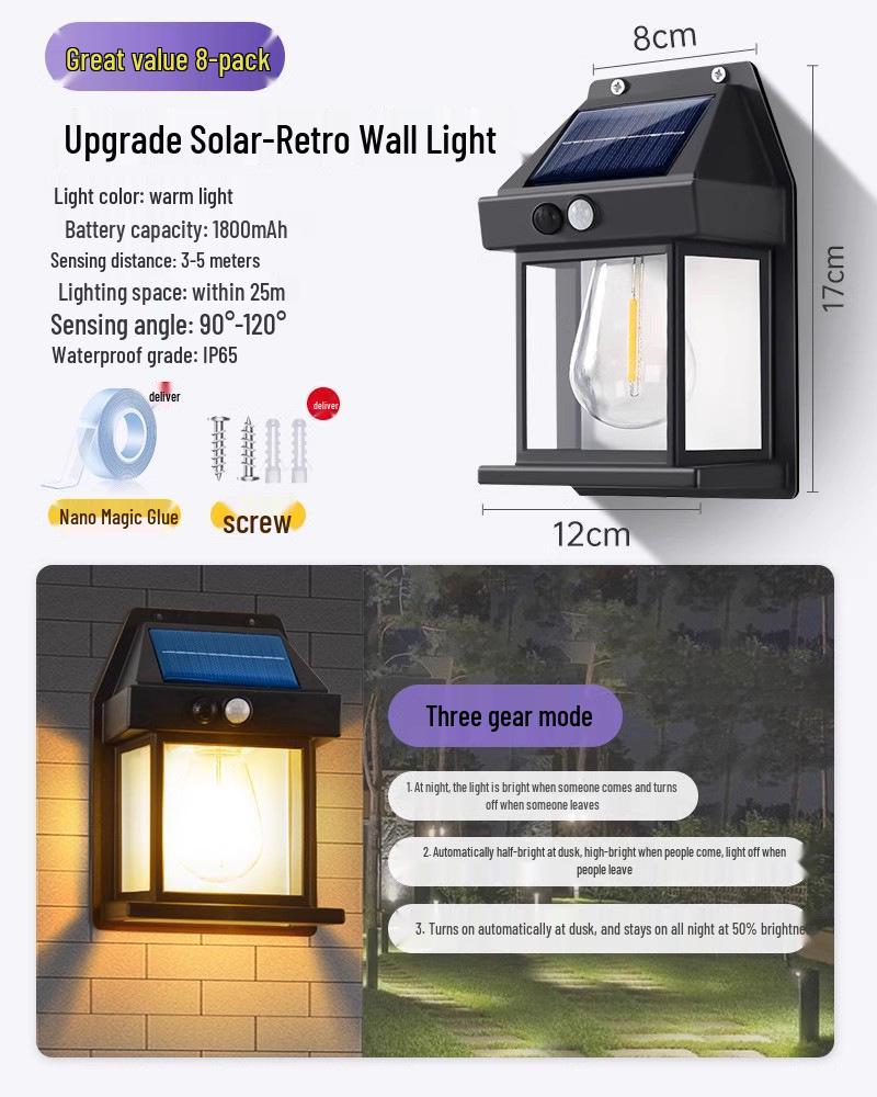 Solar-Außenwandleuchte wasserdicht für Hof, Villeneingang und Gartenpatio