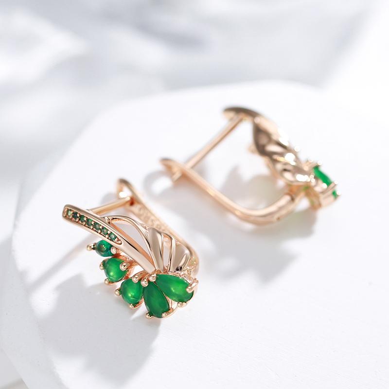 Rose Gold Color With Green Natural Zircon Long Dangle Earrings For Women Retro Ethnic Wedding Party Fine Jewelry