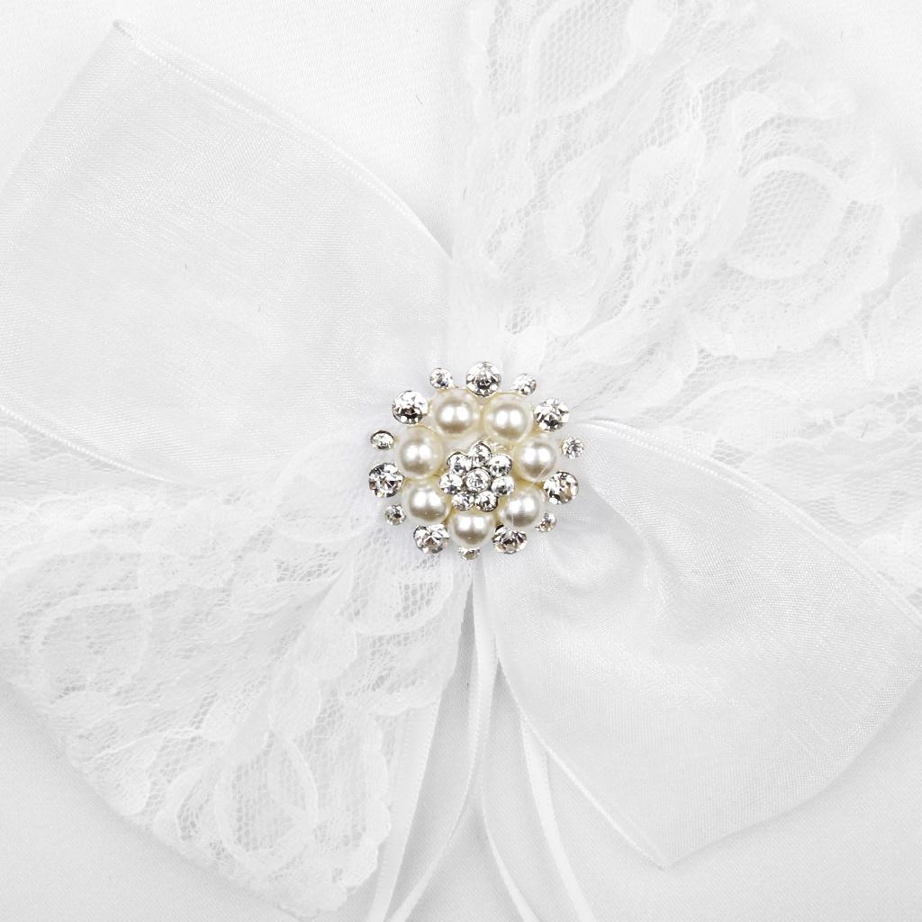 Lace Bow Rhinestone Embellished Wedding Guest Book Pen and Stand Set White