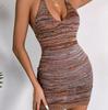 Women Casual Colorful Striped Knit Backless Dress Spring Summer Holiday Package Hip S-L
