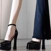 Sandalias de pasarela femeninas Mary Jane impermeables bolso de escritorio cabeza hueca hebilla de una tira con suela gruesa tacón grueso tacones altos beige