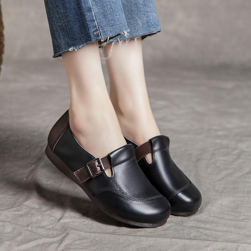 Johnature Round Toe Soft Soled Flat Shoes Casual Genuine Leather Loafers Versatile Women's Slip-on Shoes