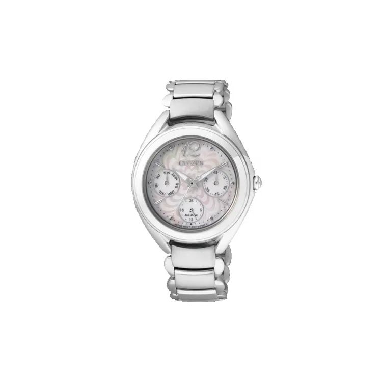 Citizen 50M Waterproof Eco-Drive Quartz Watch Stainless Steel Band Women watches White FD2020-54D Silver