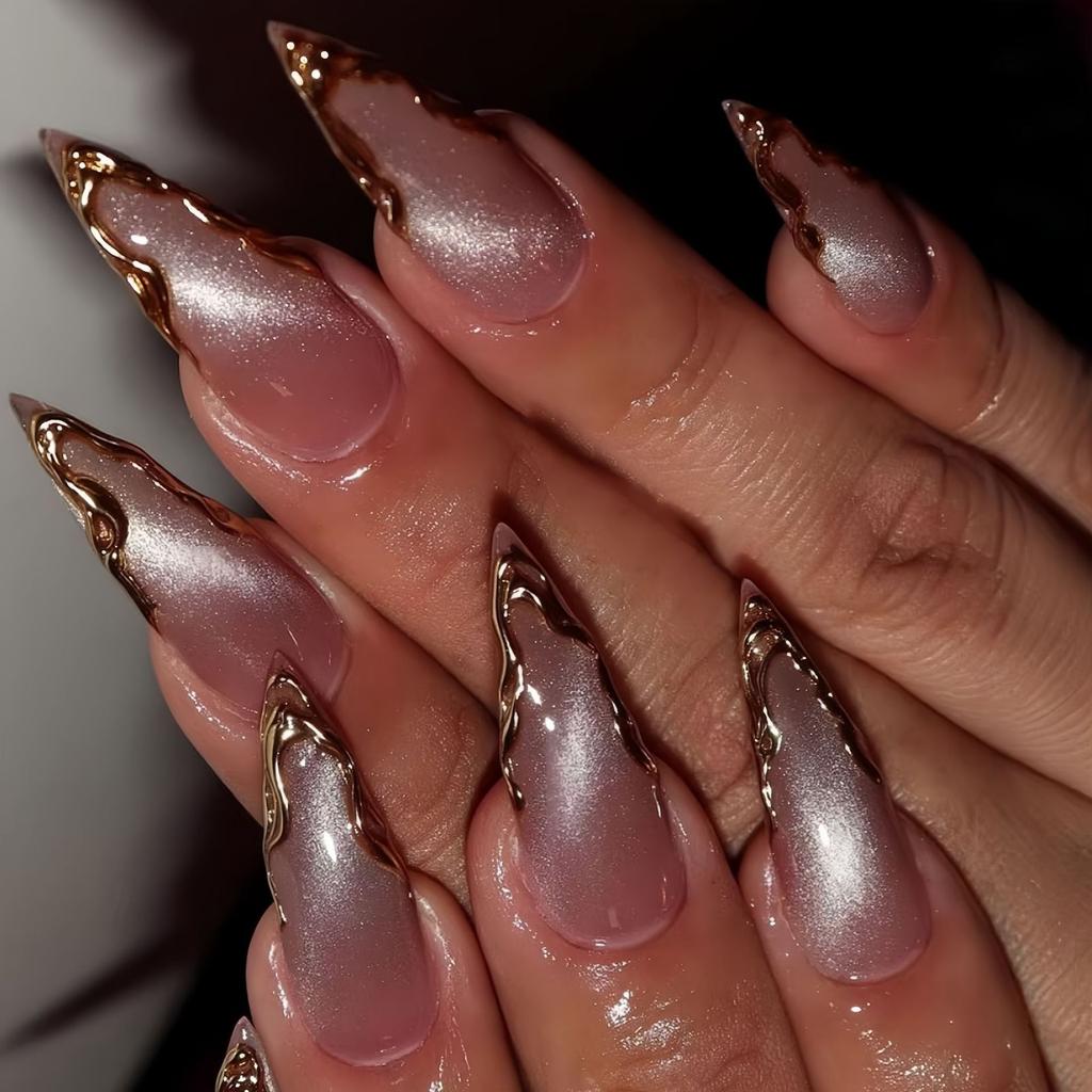 24 BUC Bucăți Unghii False Lipicioase Culoare Nude Roz Ochi de Pisică Formă Migdală Strălucitoare cu Strasuri Scânteietoare pentru Femei Design Simplu Unghii False Detașabile