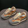 Fashion Casual Sneakers Women Suede Leather Patchwork Mixed Colors Lace Up Round Toe Platform Shoes Lady Flats