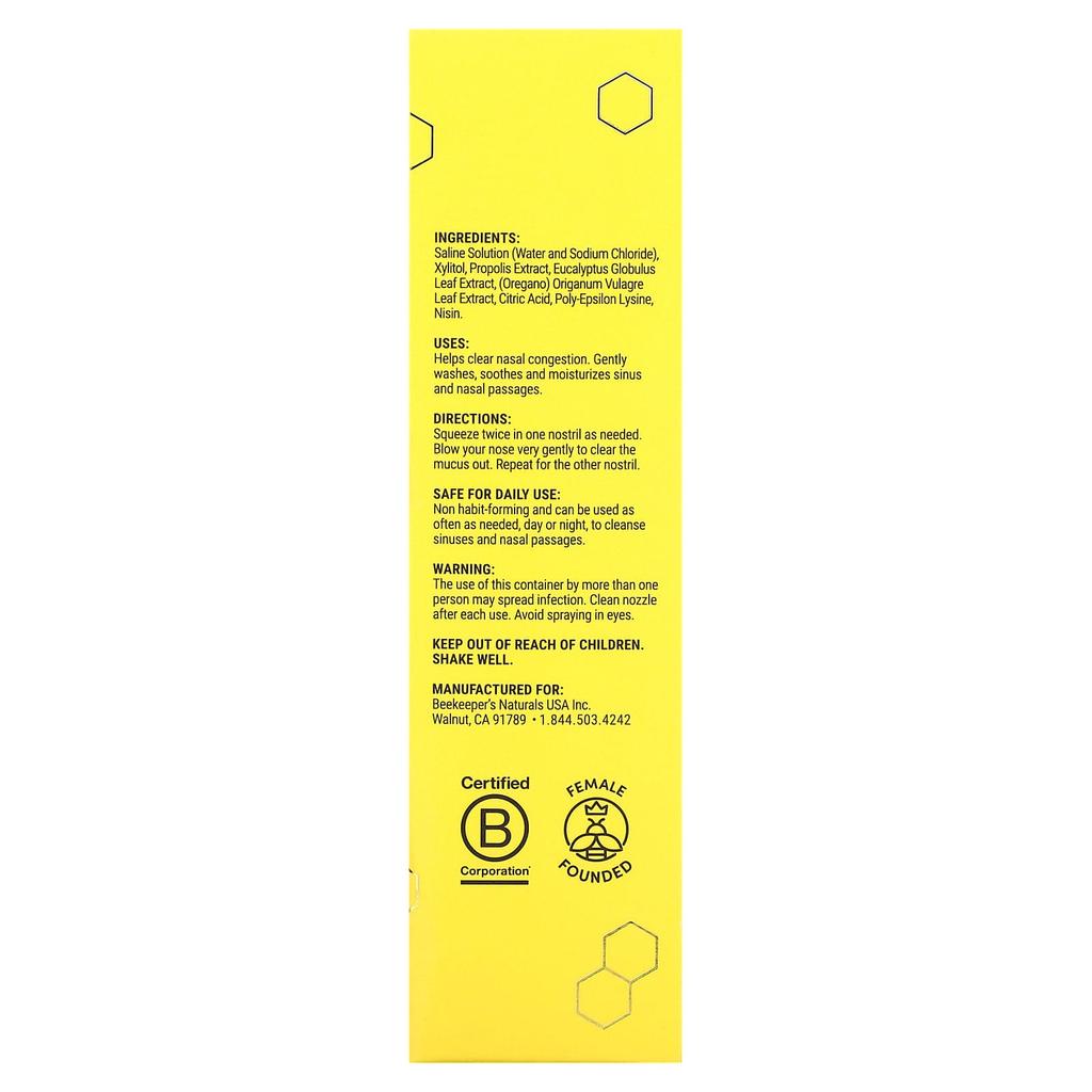 Beekeeper's Naturals Propolis Nasal Spray+, Maximum Sinus Care, 30Ml(1Fl Oz)