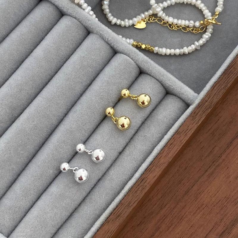 Sterling Silver Round Ball Earrings: Light Luxury, Versatile Studs for Simple, Trendy Summer Style