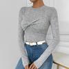 Autumn Fashionable Casual Top for Women Kink Long Sleeves Slim and Versatile Round Neck Base T-shirt