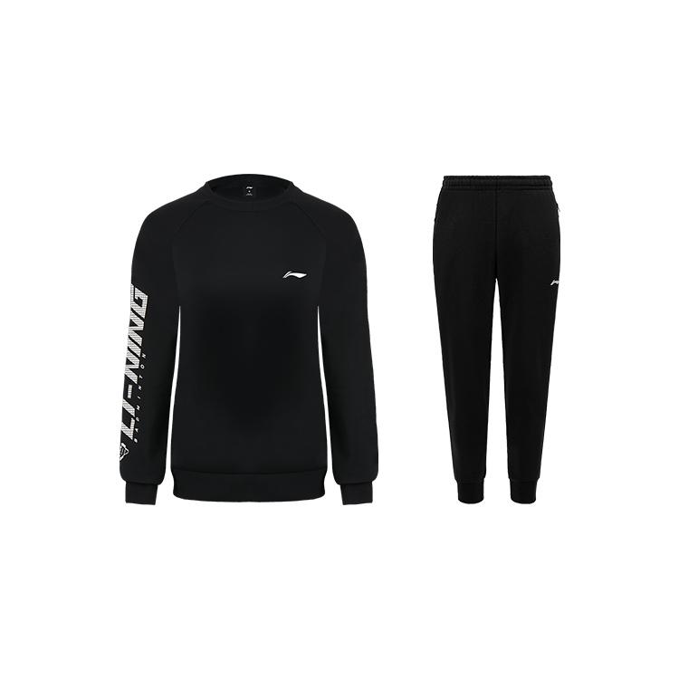 Li-Ning Round Neck Slim Fit Versatile Pullover Sweatshirt And Tapered Pants Casual Set Women Sweatshirt, Pants AWDSD44-1+AKLTC39-1