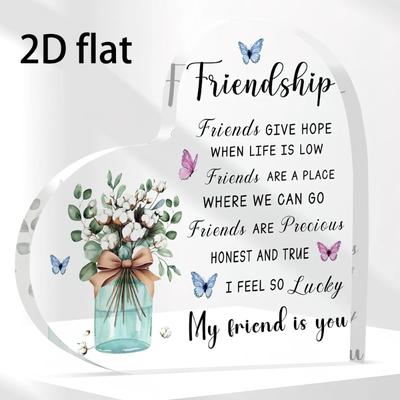 2D Flat Acrylic Heart Shape for Friendship Keepsake Desktop Decoration, Home Decor Plaque Hanging Wall Art Decorative Garden Decoration for Room Door