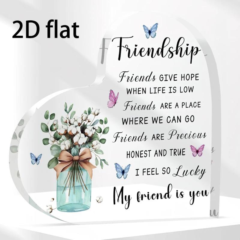 

2D Flat Acrylic Heart Shape for Friendship Keepsake Desktop Decoration, Home Decor Plaque Hanging Wall Art Decorative Garden Decoration for Room Door 10*10CM