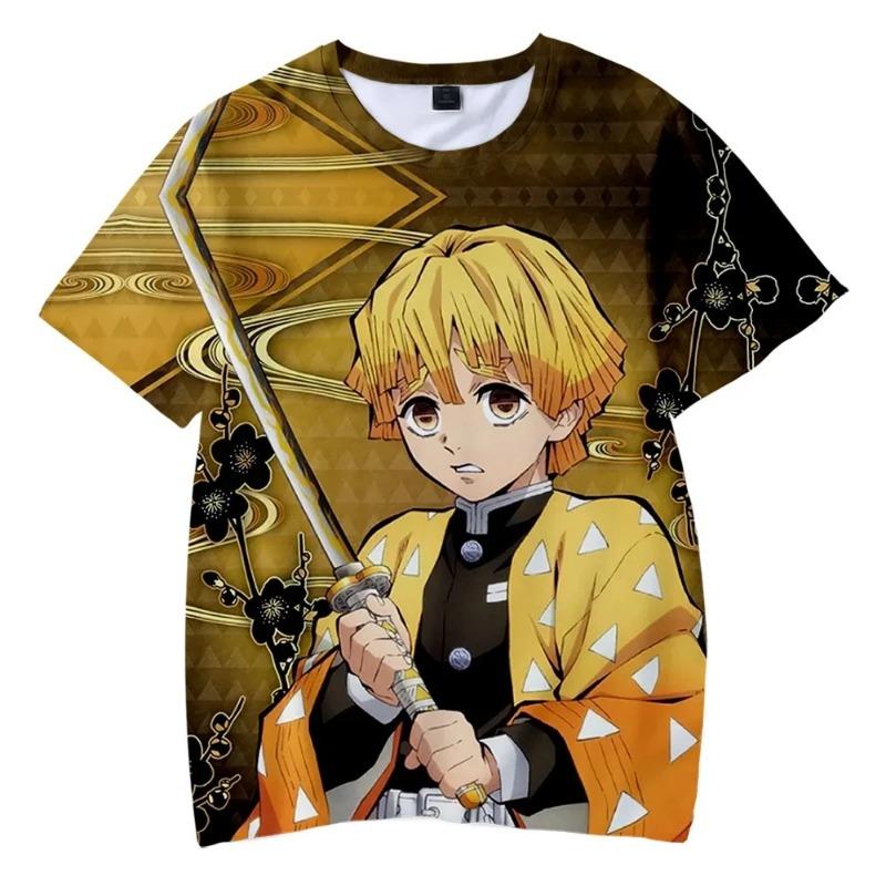 Sudadera de Manga Corta para Niños Top de Dibujos Animados Camiseta Estampada en 3D Anime Demon Slayer Niños Niñas Verano Moda Urbana Camiseta Top
