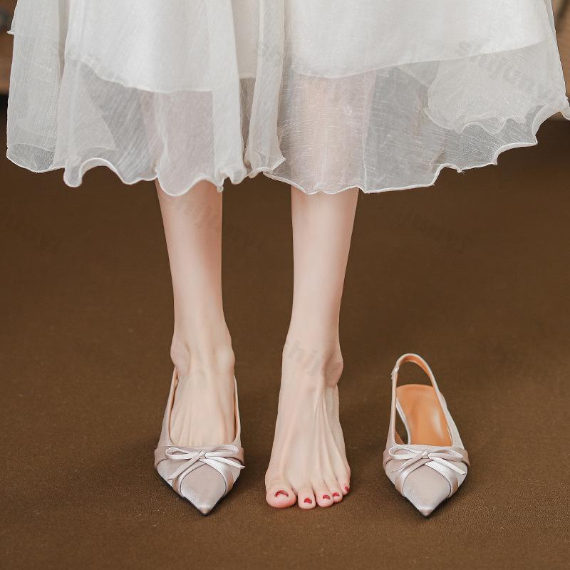 Women High Heel Sandals Summer New Elegant Butterfly-knot Fashion Pointed Toe Pumps Outdoor Non Slip Shallow Slingbacks Heels