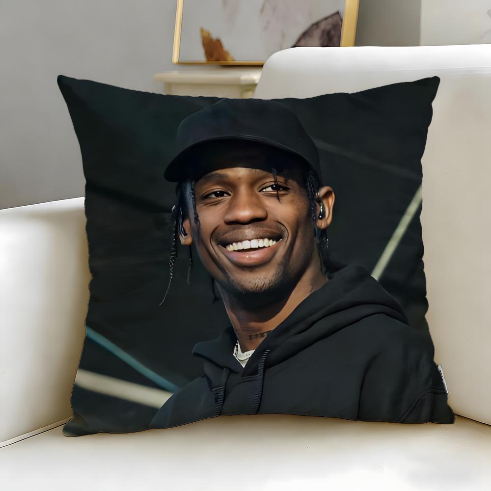 popular rapper Travis Scott Cushion Cover Soft & Easy-Wash Pillow Case – Versatile for Couch, Bed, Travel and Office