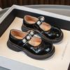 Girls Round Toe Kids Leather Shoes 2024 Spring and Autumn New Lace Pearls Shiny Loafers Children Pearls Lace Fashion Casual Shoe