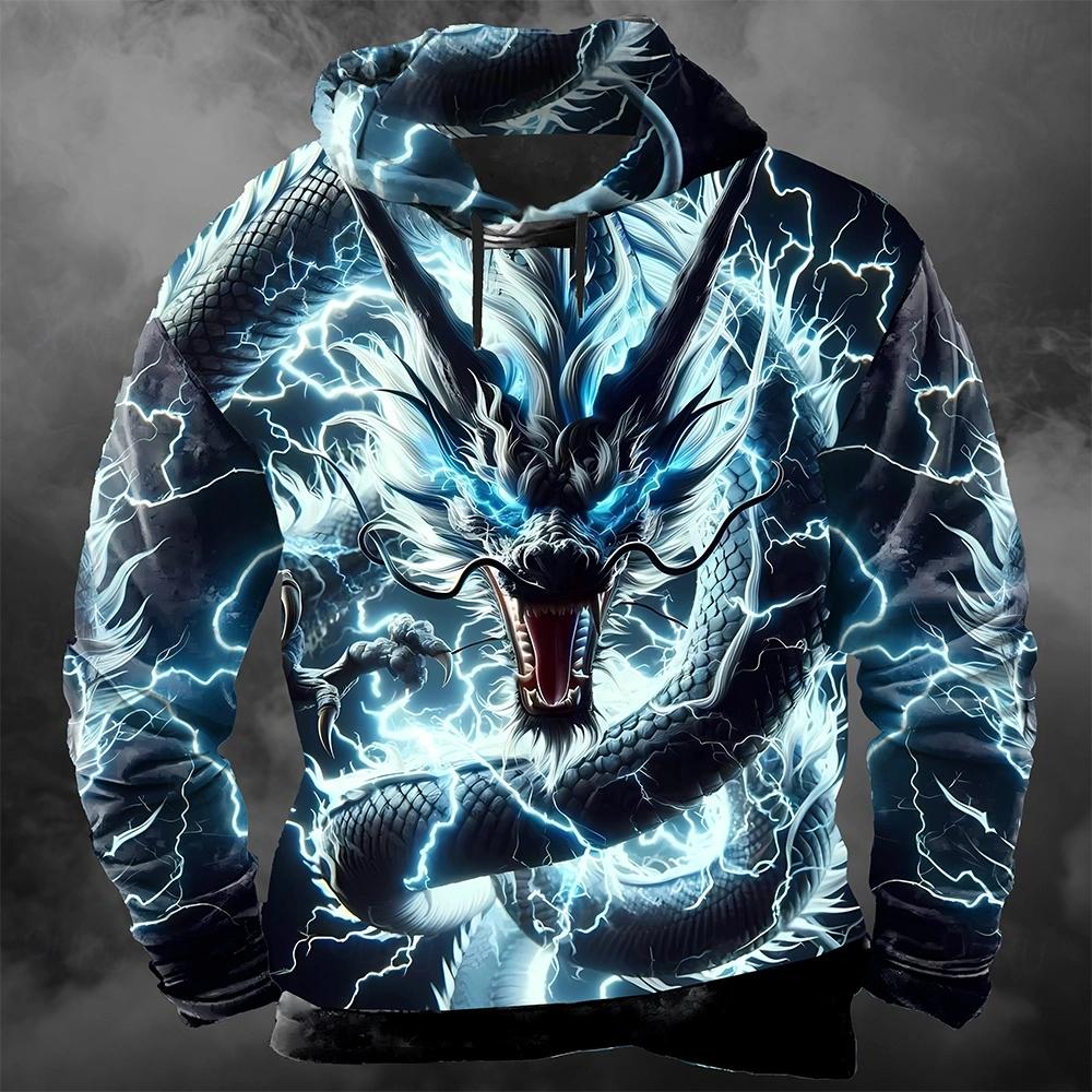 Мужские толстовки с капюшоном с 3D принтом молнии и дракона, модные, крутые, повседневные, с длинным рукавом, уличная одежда, пуловер, осенне-зимний спортивный костюм, куртка 6XL