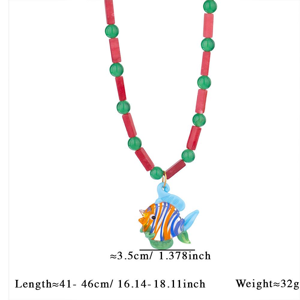 Charm Glass Small Fish Lobster Pendant Neckalce Cute Ocean Tropical Fish Colored Natural Stone Bead Necklaces Handmade Jewelry