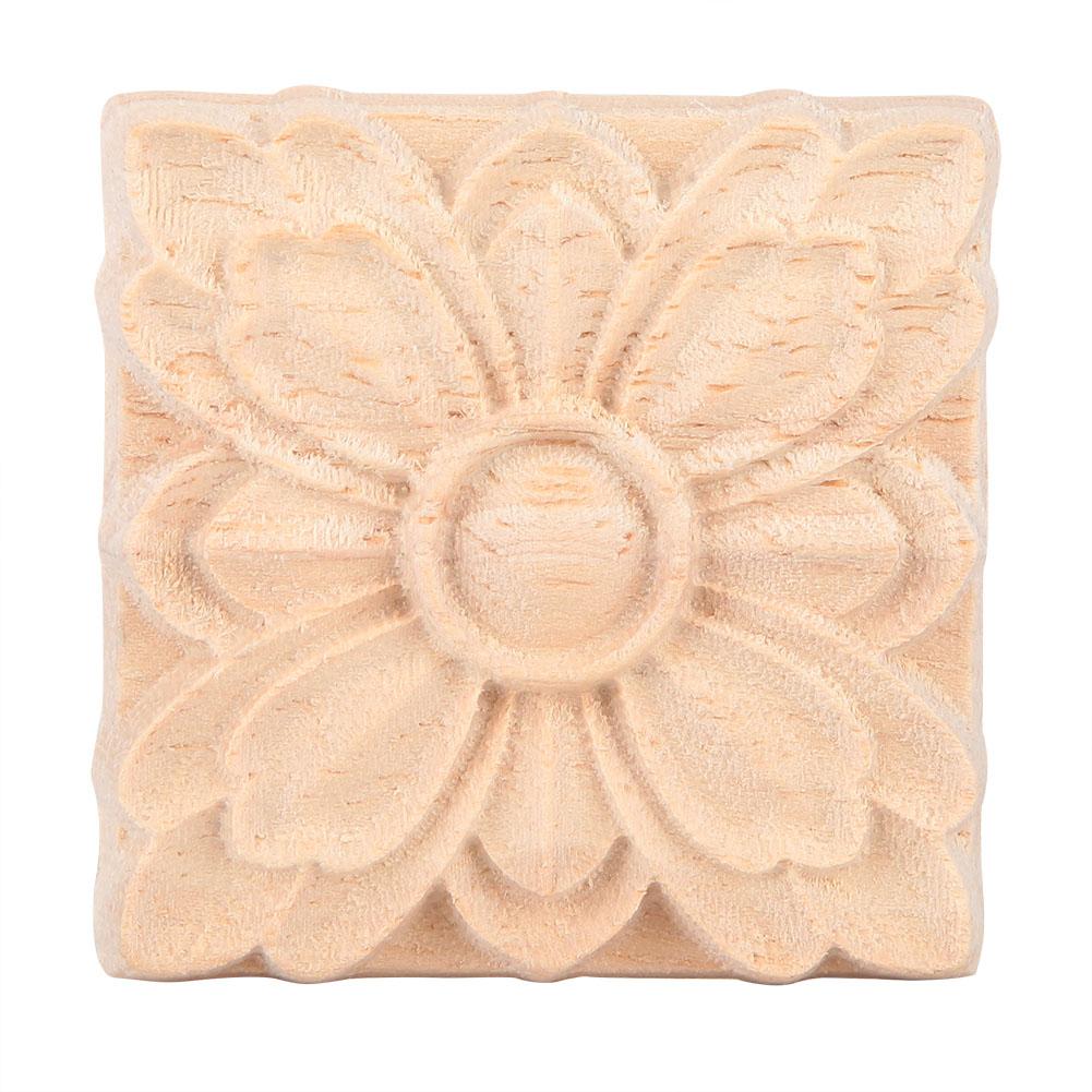 4Pcs Carved Flower Square Onlay Applique Door Cabinet Unpainted Furniture Decor(#2)