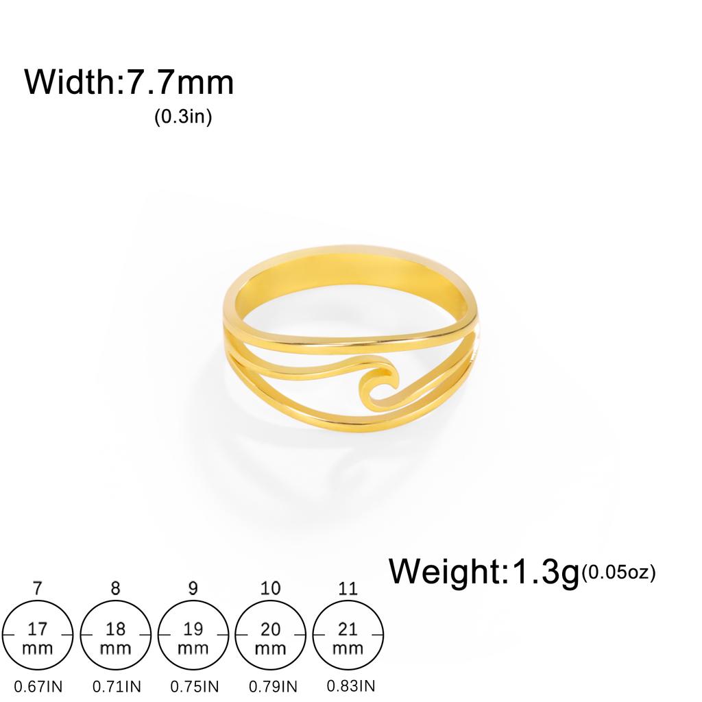 Cazador Minimalist Sea Wave Rings for Women Men Stainless Steel Finger Ring Jewelry Party Birthday Anniversary Gift Wholesale