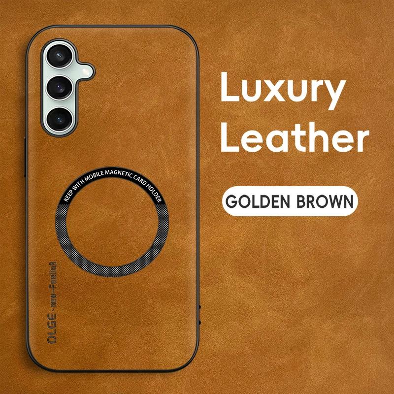 Magnetic Retro Leather Soft Case For Samsung Galaxy S24 FE S24FE 5G Wireless Charging Phone Case Cover
