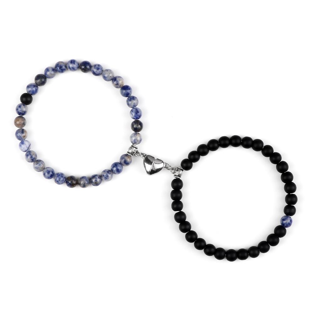 2Pcs/Set Couple Magnet Heart Shape Pendant Bracelets 6MM Malachite Tiger Eye Bangles Love Relationship Pulsera Jewelry Gift New