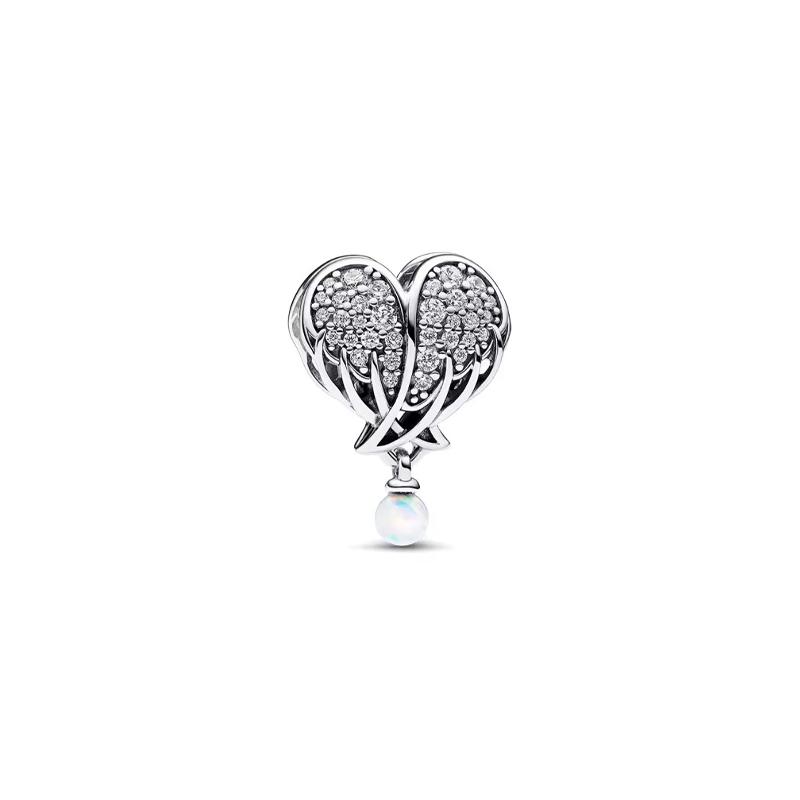 Pandora Angel Wings Heart Shape Charm 925 Silver Synthetic Cubic Zirconia Synthetic Opal Pendant Women s Silver 792980C01 серебряный