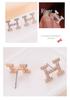 Korean Style Elegant Diamond Inlaid H-Shaped Metal Stud Earrings for Women
