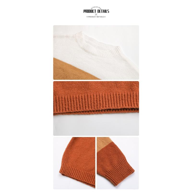Damen Mode Lässig Herbst Winter Farbblock Print Langarm O-Ausschnitt Oberteile Damenbekleidung Wollstrickwaren Pullover