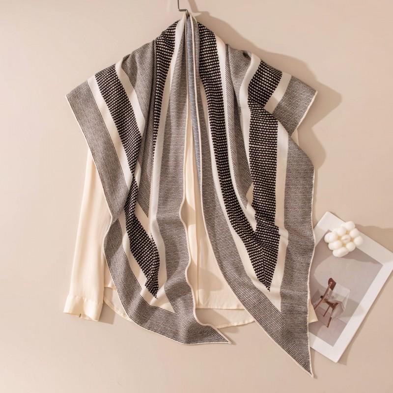 Double-sided Printed Silk Wool Scarf Elegant Triangle Shawl Office Sun Protection